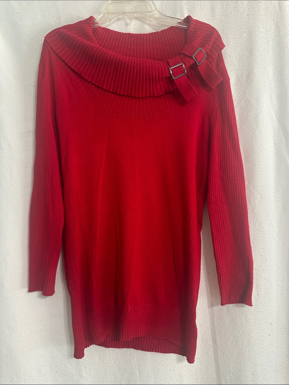 Style & Co. Red Fold-Over Cowl Neck Sweater with Buckle Detail